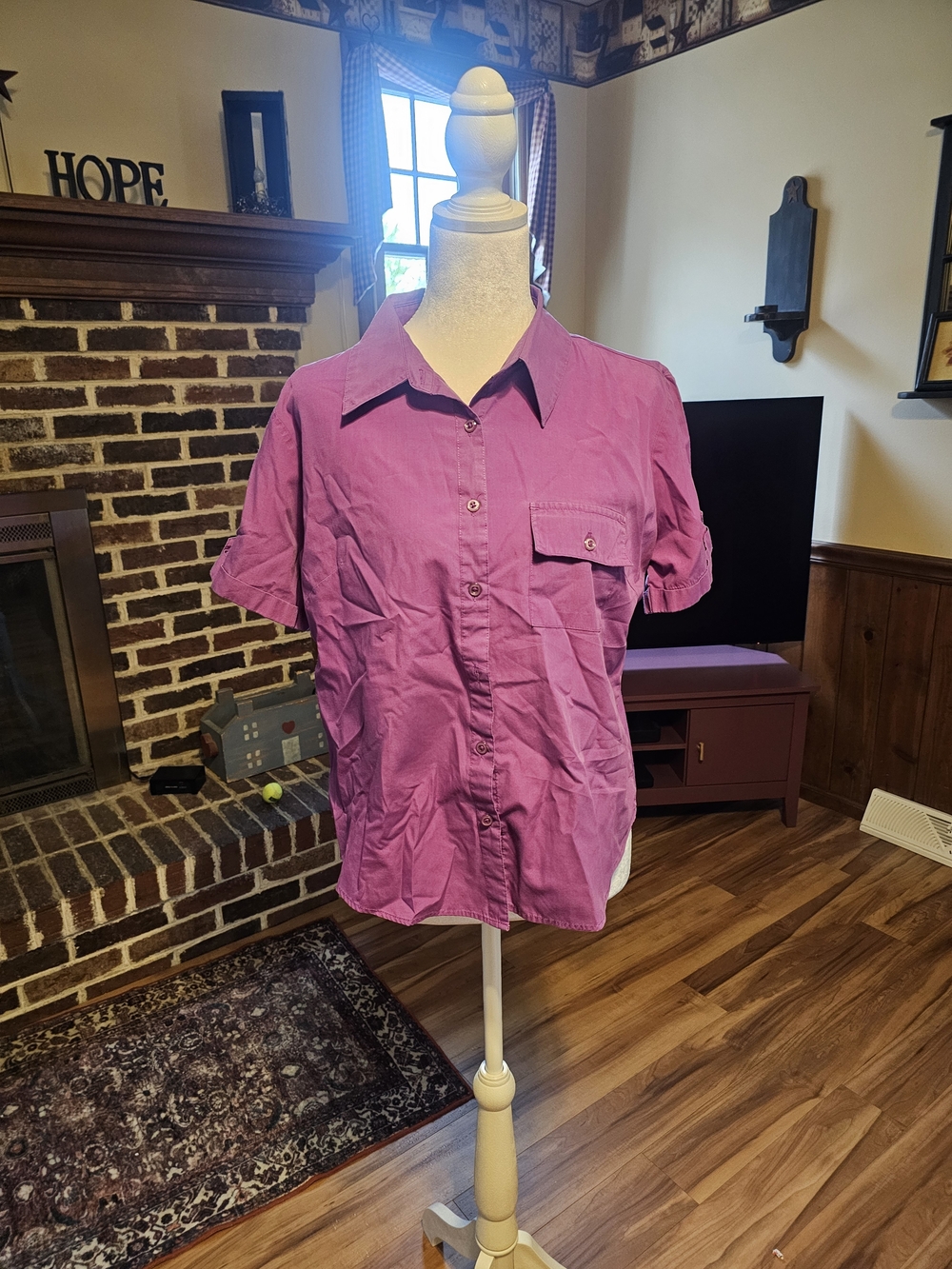 Basic Editions Purple Button Down Short Sleeve Shirt